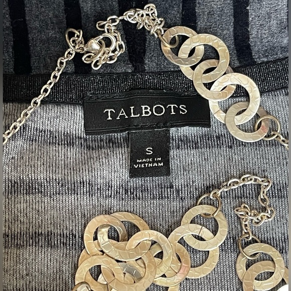 💥SALE💥TALBOTS LUXE PLUSH VELOUR GRAY AND BLACK STRIPPED CARDIGAN SZ SM - Picture 6 of 10